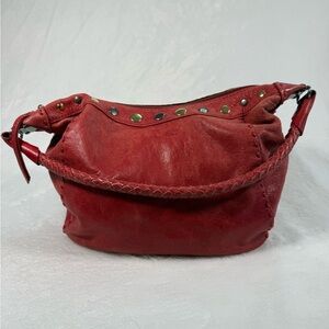 The Sak Red Leather Hobo Bag with Stud Accents